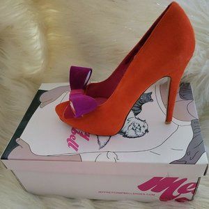 Jeffrey Campbell Garret Suede Heels - Size 8 Orange magenta hot pink bow NIB